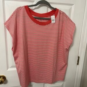 LOFT Crimson and White Striped Tee